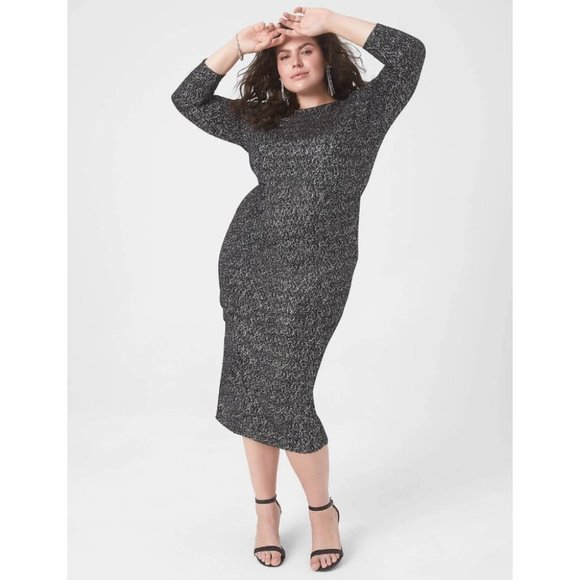 Lane Bryant Dresses & Skirts - NWT Lane Bryant Grey/Silver Shimmery 3/4 Sleeve Shirred Midi Dress size 14/16